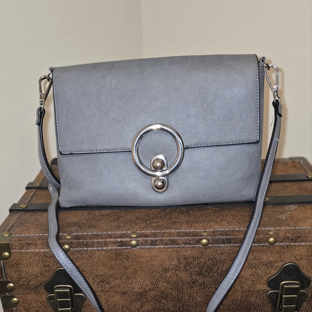 Chic Gray Crossbody Bag with Silver Accents
